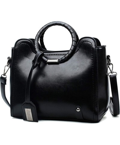 Women Handbags Round Handle Top Handle Satchel Tote Bags PU Leather Black $25.83 Totes