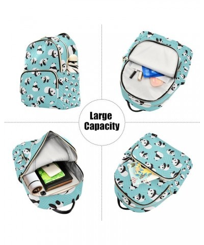 Women Backpack Aqua Panda Bear Anti-Theft Travel Backpack with Luggage Belt Lightweight Handbag Lady Purse Roomy Double Zippe...