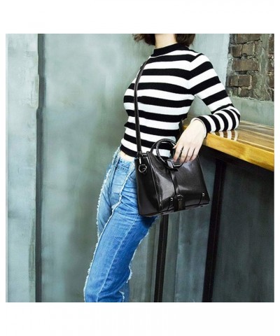 Women Handbags Round Handle Top Handle Satchel Tote Bags PU Leather Black $25.83 Totes