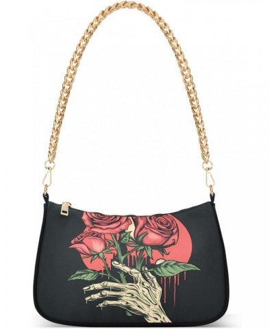 Women Shoulder Bag Skeleton Hand Holding Roses Lightweight Clutch Handbags Casual Tote Handbags $12.60 Totes