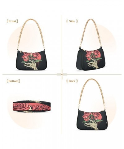 Women Shoulder Bag Skeleton Hand Holding Roses Lightweight Clutch Handbags Casual Tote Handbags $12.60 Totes