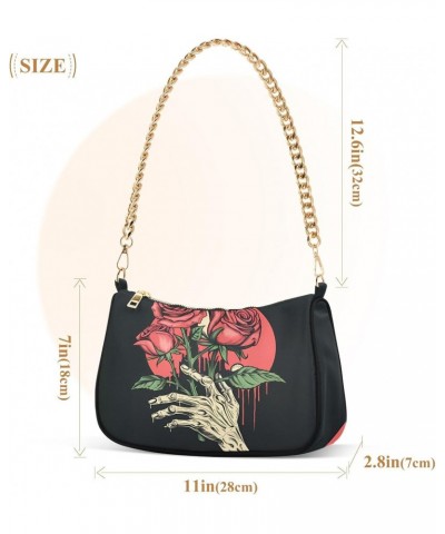 Women Shoulder Bag Skeleton Hand Holding Roses Lightweight Clutch Handbags Casual Tote Handbags $12.60 Totes