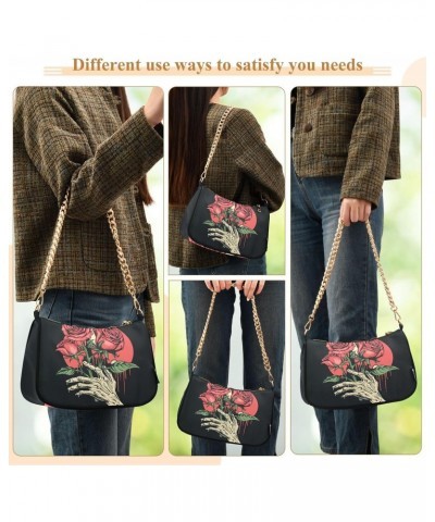 Women Shoulder Bag Skeleton Hand Holding Roses Lightweight Clutch Handbags Casual Tote Handbags $12.60 Totes