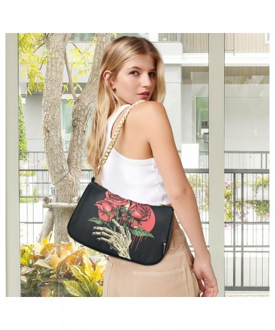 Women Shoulder Bag Skeleton Hand Holding Roses Lightweight Clutch Handbags Casual Tote Handbags $12.60 Totes