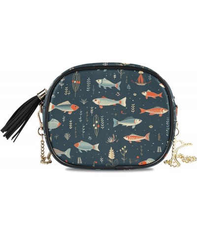 Crossbody Purse Small Crossbody Bags Shoulder Handbags Blue Orange Fish for Women $11.75 Shoulder Bags