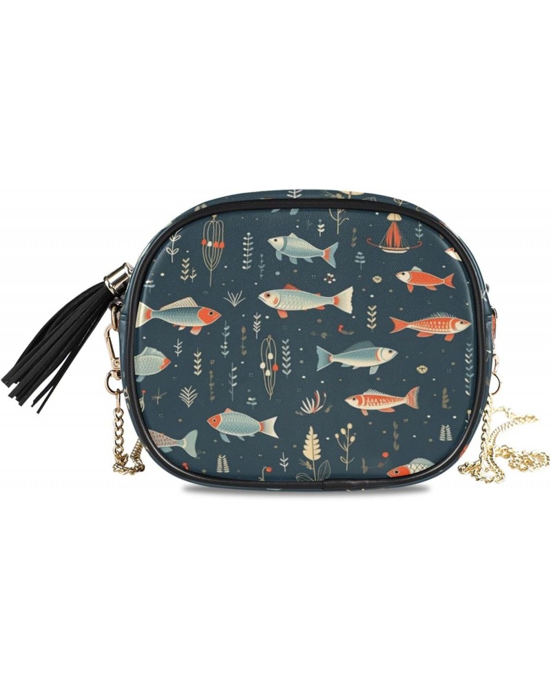 Crossbody Purse Small Crossbody Bags Shoulder Handbags Blue Orange Fish for Women $11.75 Shoulder Bags