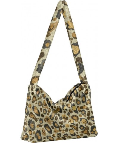 Women Boho Handbag Retro Brown Leopard Print Underarm Bag Tote Bag Shoulder Bag Crossbody Bag Fluffy Cell Phone Purse Lady Tr...