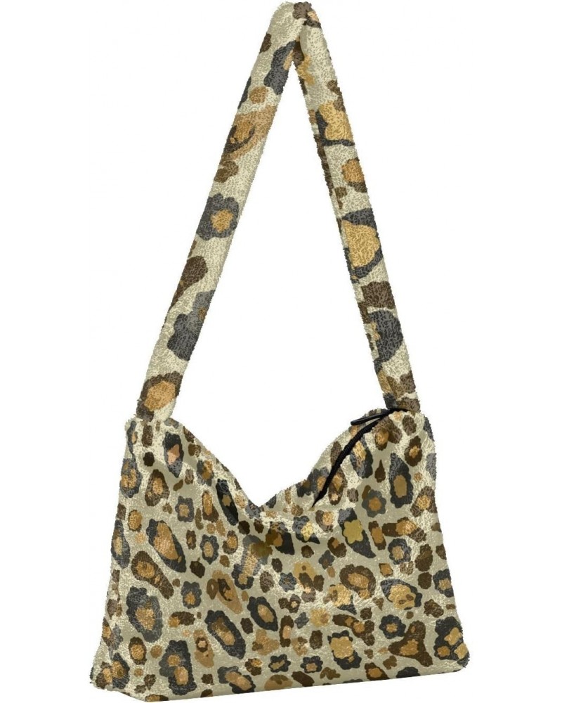 Women Boho Handbag Retro Brown Leopard Print Underarm Bag Tote Bag Shoulder Bag Crossbody Bag Fluffy Cell Phone Purse Lady Tr...