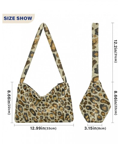 Women Boho Handbag Retro Brown Leopard Print Underarm Bag Tote Bag Shoulder Bag Crossbody Bag Fluffy Cell Phone Purse Lady Tr...