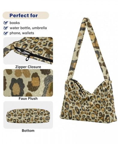 Women Boho Handbag Retro Brown Leopard Print Underarm Bag Tote Bag Shoulder Bag Crossbody Bag Fluffy Cell Phone Purse Lady Tr...