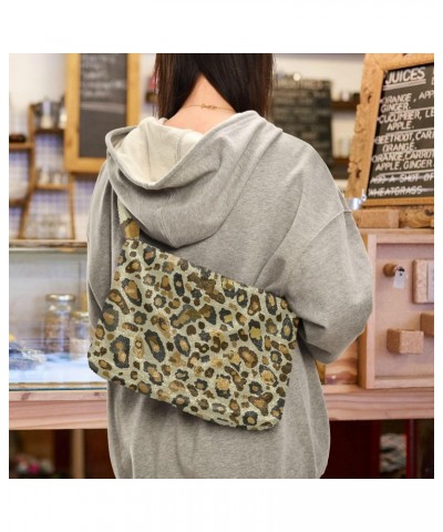 Women Boho Handbag Retro Brown Leopard Print Underarm Bag Tote Bag Shoulder Bag Crossbody Bag Fluffy Cell Phone Purse Lady Tr...