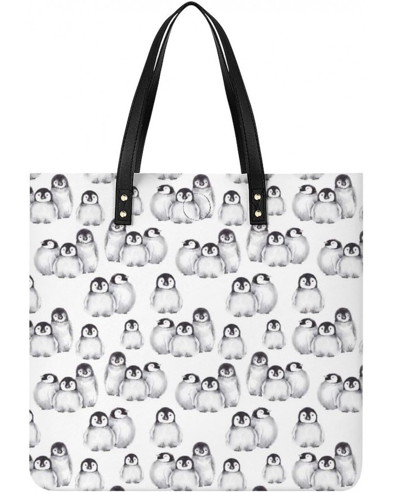 Cute Penguins Winter Animals Tote Bags PU Leather Shoulder Bag Purses Work Tote Handbags for Women Men $13.39 Totes