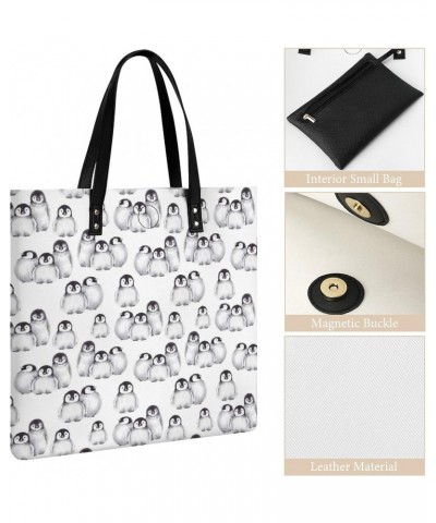 Cute Penguins Winter Animals Tote Bags PU Leather Shoulder Bag Purses Work Tote Handbags for Women Men $13.39 Totes