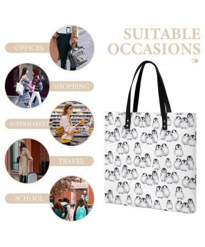 Cute Penguins Winter Animals Tote Bags PU Leather Shoulder Bag Purses Work Tote Handbags for Women Men $13.39 Totes