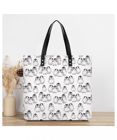 Cute Penguins Winter Animals Tote Bags PU Leather Shoulder Bag Purses Work Tote Handbags for Women Men $13.39 Totes