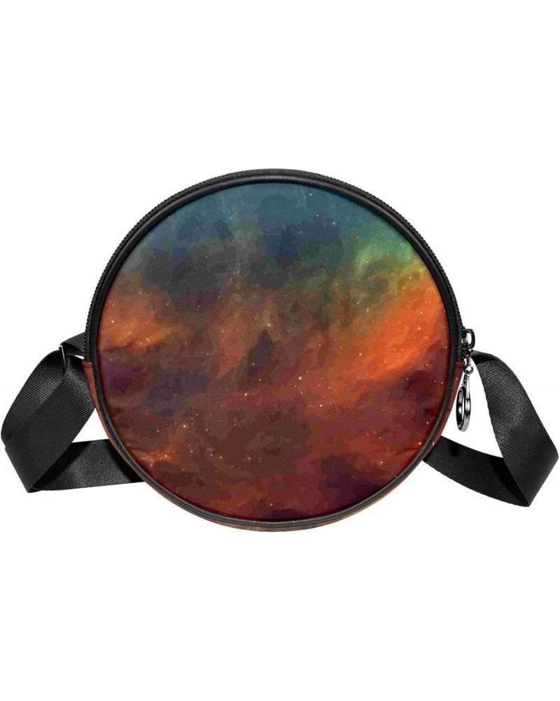 Watercolored Galaxy Texture Crossbody Bag for Women Teen Girls Round Canvas Shoulder Bag Purse Tote Handbag Bag $11.96 Totes