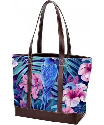 Tote Bag, Large Tote Bag, Women's Tote Handbags, Purple Flower Parrot Tropical Jungle, Womens Tote Bag Design 1522 $20.63 Totes