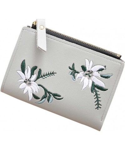 Women Coin Purse,Girl Small Short Wallet,BCDshop Flower Embroidery Cute Card Holders (Black) Gray $7.64 Wallets