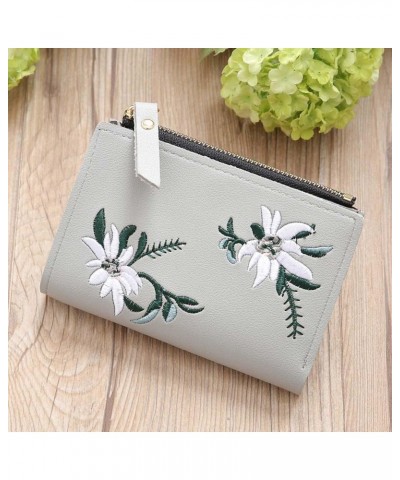 Women Coin Purse,Girl Small Short Wallet,BCDshop Flower Embroidery Cute Card Holders (Black) Gray $7.64 Wallets