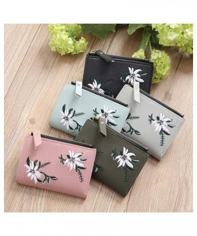 Women Coin Purse,Girl Small Short Wallet,BCDshop Flower Embroidery Cute Card Holders (Black) Gray $7.64 Wallets