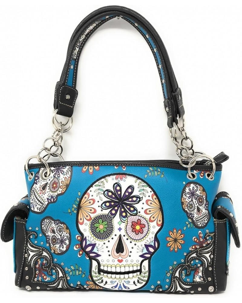 Women's Flora Candy Skull Handbag Purse in 3 colors Turq $22.05 Shoulder Bags