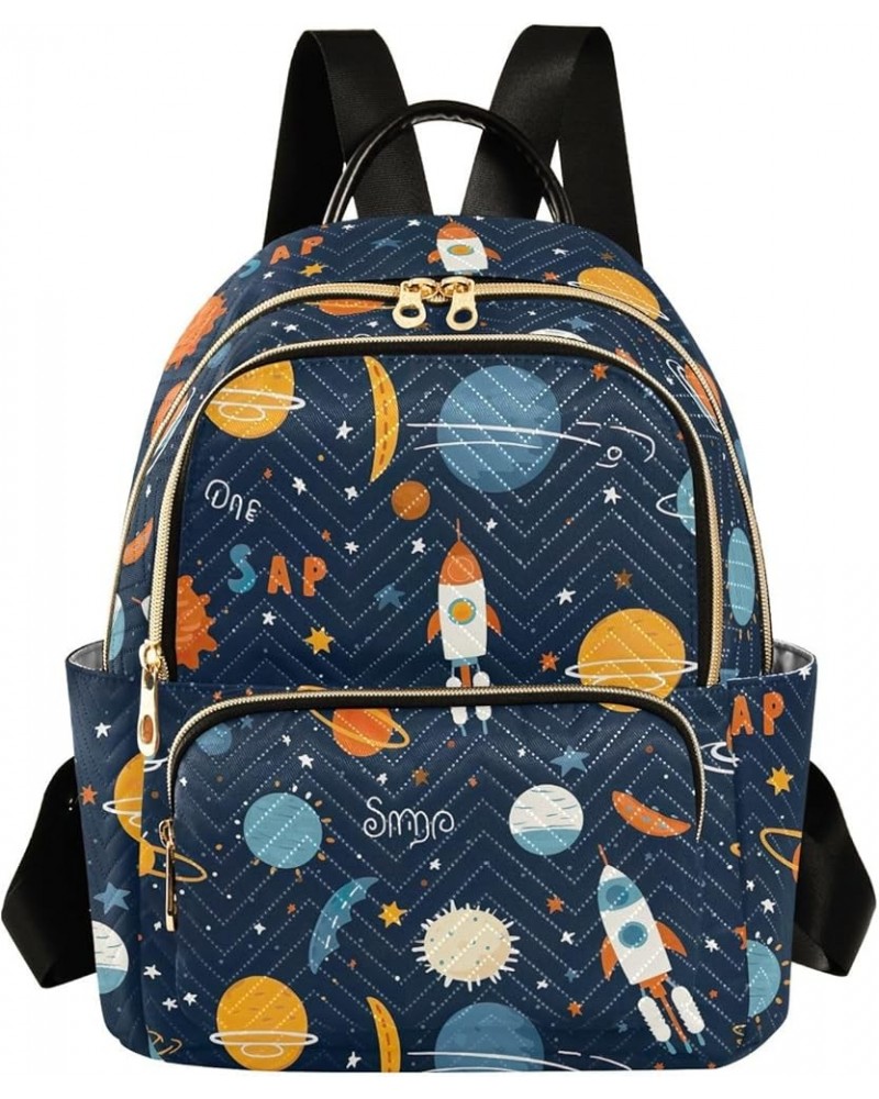 Space Rocket Planet Galaxy Backpack for Women Fashion Shoulder Bags Small Casual Daypack Travel Bag S 202a3024 M(11.4"x6.1"x1...