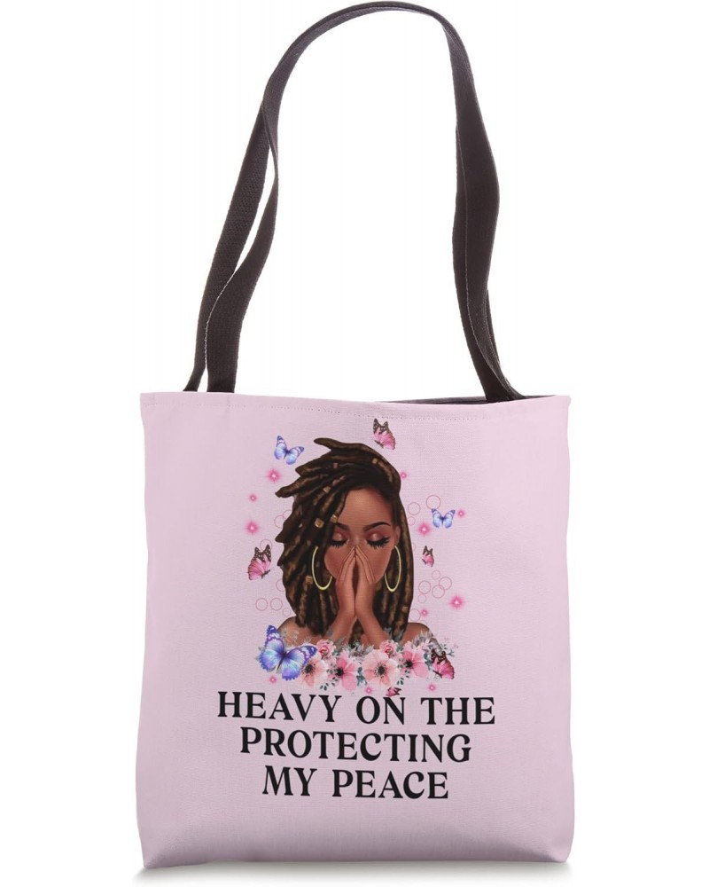 Heavy On The Protecting My Peace Afro Black Woman Self-Care Tote Bag $11.28 Totes