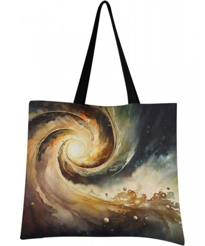 Large Canvas Tote Bag Aesthetic for Women Painting Spiral Galaxy Print with Inner Pocket, Big Storage Shoulder Bag Grocery Ba...