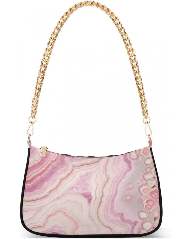 Women Chain Shoulder Purse Bag With Zipper Pink Marble Dream Print, Fluid Shiny Hobo Tote Clutch Handbags with Chain Strap $1...