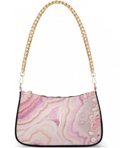 Women Chain Shoulder Purse Bag With Zipper Pink Marble Dream Print, Fluid Shiny Hobo Tote Clutch Handbags with Chain Strap $1...