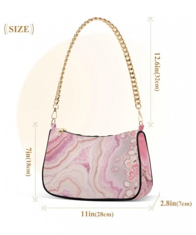 Women Chain Shoulder Purse Bag With Zipper Pink Marble Dream Print, Fluid Shiny Hobo Tote Clutch Handbags with Chain Strap $1...