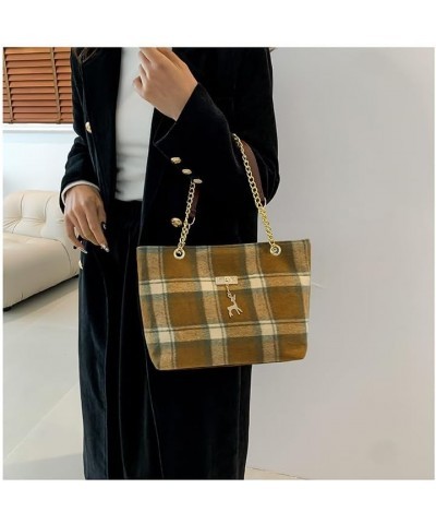 Retro Plaid Tote Bag, Large Tweed Women's Shoulder Bag with Vintage Chain Hobo Handbags Checkered Tote Purse Brown $9.56 Shou...