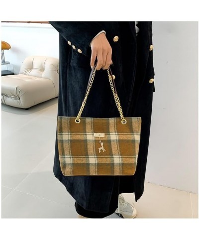 Retro Plaid Tote Bag, Large Tweed Women's Shoulder Bag with Vintage Chain Hobo Handbags Checkered Tote Purse Brown $9.56 Shou...