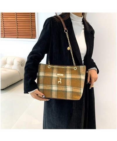 Retro Plaid Tote Bag, Large Tweed Women's Shoulder Bag with Vintage Chain Hobo Handbags Checkered Tote Purse Brown $9.56 Shou...