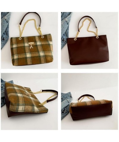 Retro Plaid Tote Bag, Large Tweed Women's Shoulder Bag with Vintage Chain Hobo Handbags Checkered Tote Purse Brown $9.56 Shou...