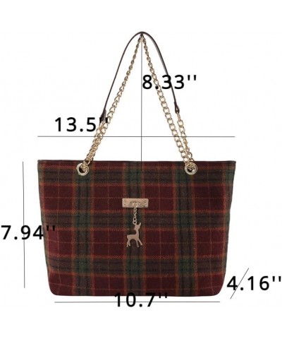 Retro Plaid Tote Bag, Large Tweed Women's Shoulder Bag with Vintage Chain Hobo Handbags Checkered Tote Purse Brown $9.56 Shou...