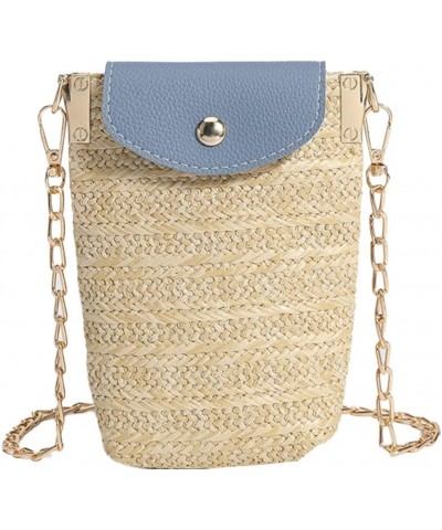 Straw Crossbody Bag for Women Versatile Small Purse Wallet Beach Cell Phone Handbag Shoulder Bag with Chain Blue Yellow $16.8...