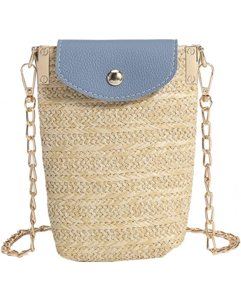 Straw Crossbody Bag for Women Versatile Small Purse Wallet Beach Cell Phone Handbag Shoulder Bag with Chain Blue Yellow $16.8...