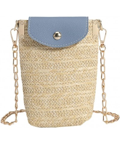 Straw Crossbody Bag for Women Versatile Small Purse Wallet Beach Cell Phone Handbag Shoulder Bag with Chain Blue Yellow $16.8...