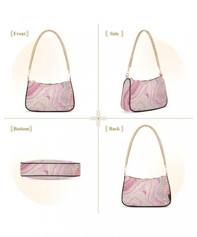 Women Chain Shoulder Purse Bag With Zipper Pink Marble Dream Print, Fluid Shiny Hobo Tote Clutch Handbags with Chain Strap $1...