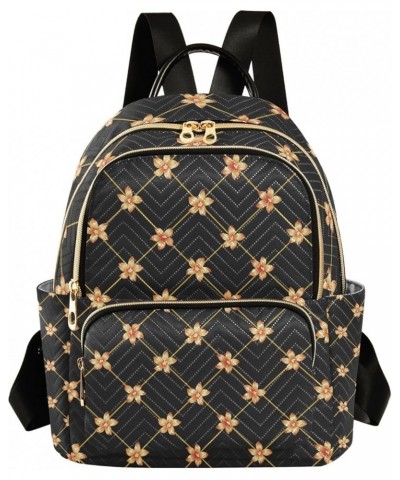 Mini Backpack Purse for Women Lightweight Girls Small Size Golden Flowers on Black School Teens College Traveling Medium $13....