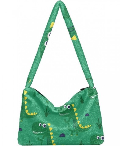 Dinosaurs Furry Tote Bag for Women Crossbody Bag Shoulder Purse Handbag Puffer Tote with Zipper for Fall Winter $10.08 Totes