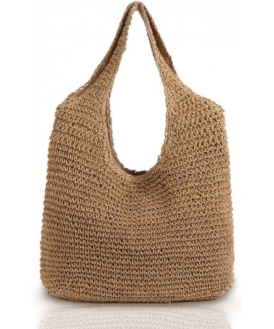 Hand-woven Soft Large Straw Shoulder Bag Boho Straw Handle Tote Retro Summer Beach Bag Rattan Handbag (Khaki) Khaki $23.40 Totes