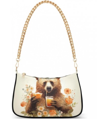 Shoulder Bags for Women Bear Drinking Hobo Tote Handbag Small Clutch Purse with Zipper Closure $14.26 Shoulder Bags