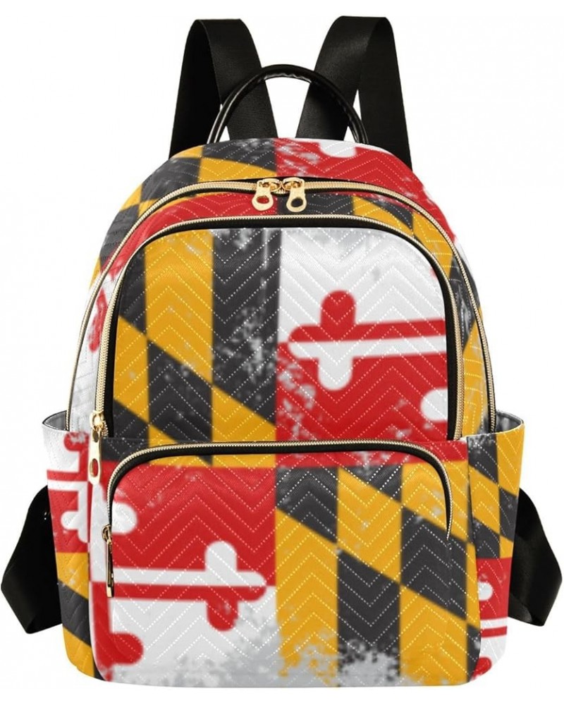 Patriot Women Backpack Flag Of Maryland Grunge Anti-Theft Travel Backpack with Luggage Belt Lightweight Handbag Lady Purse Ro...