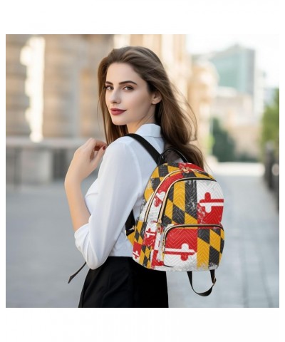 Patriot Women Backpack Flag Of Maryland Grunge Anti-Theft Travel Backpack with Luggage Belt Lightweight Handbag Lady Purse Ro...