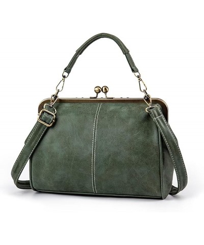 Handbag for Women Leather Shoulder Bag Kiss Lock Top Handle Satchel Purse Vintage Crossbody Bag Evening Clutch Purses Green $...