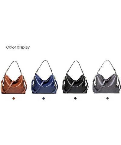 Women Soft Synthetic PU Leather Tote Satchel Hobo Clutches Simple Shoulder Crossbody Messenger Handbags-Blue Brown $34.79 Totes