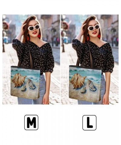 Ocean Beach Seashell Waves Large Tote Bag For Women Shoulder Handbags with Zippper Top Handle Satchel Bags for Shopping Trave...