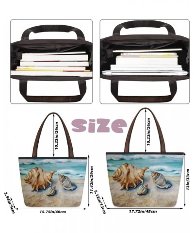 Ocean Beach Seashell Waves Large Tote Bag For Women Shoulder Handbags with Zippper Top Handle Satchel Bags for Shopping Trave...